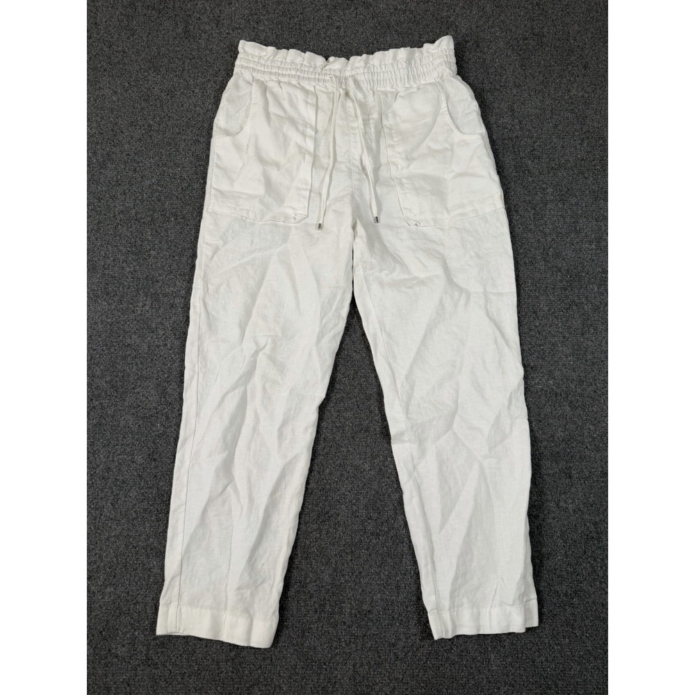 Lauren Ralph Lauren Linen Ankle Pants Women's 4 White Drawstring Pull On